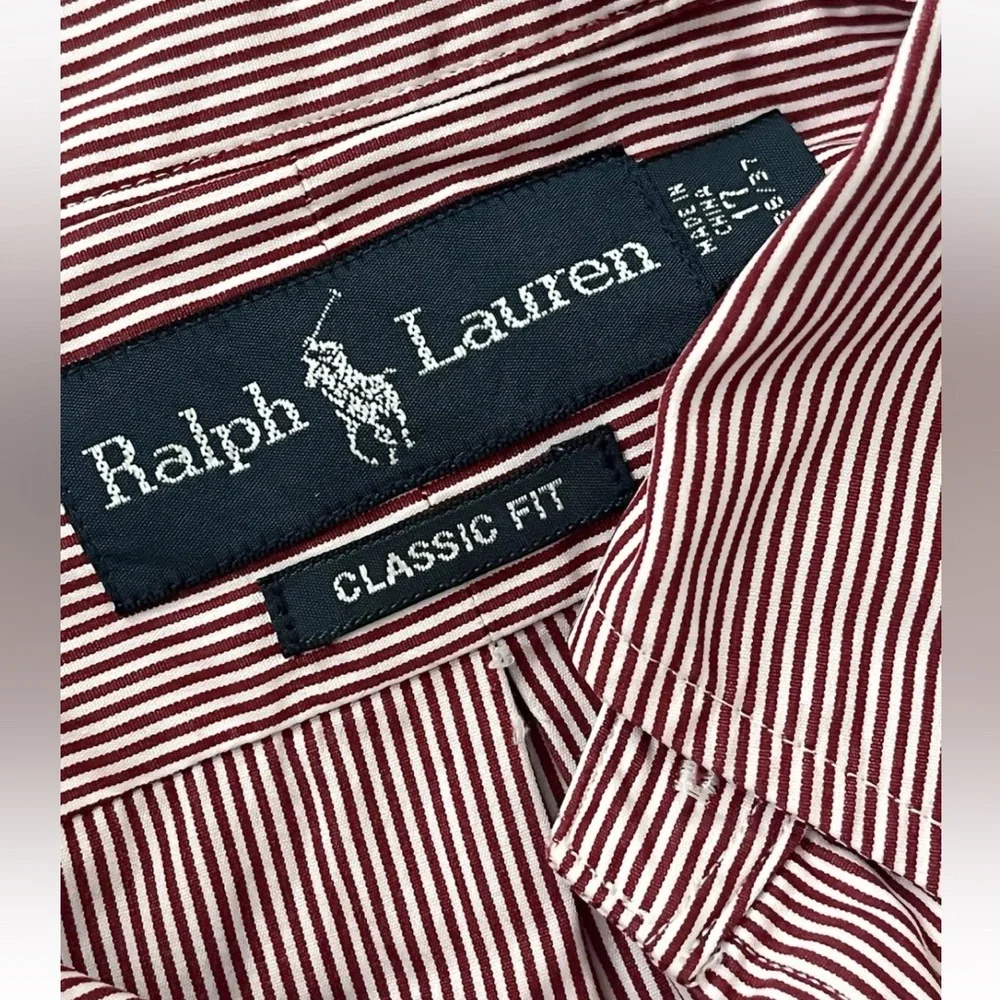 Ralph Lauren Shirt 17 Red White Red Striped Pony Button Up Long Sleeve Mens XL